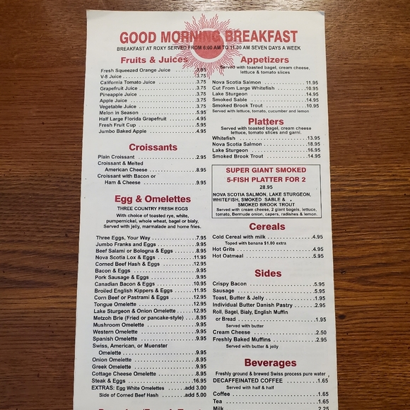 Roxy World Famous Now Closed THE ROXY Delicatessen New York City NYC Menu - Picture 2 of 8